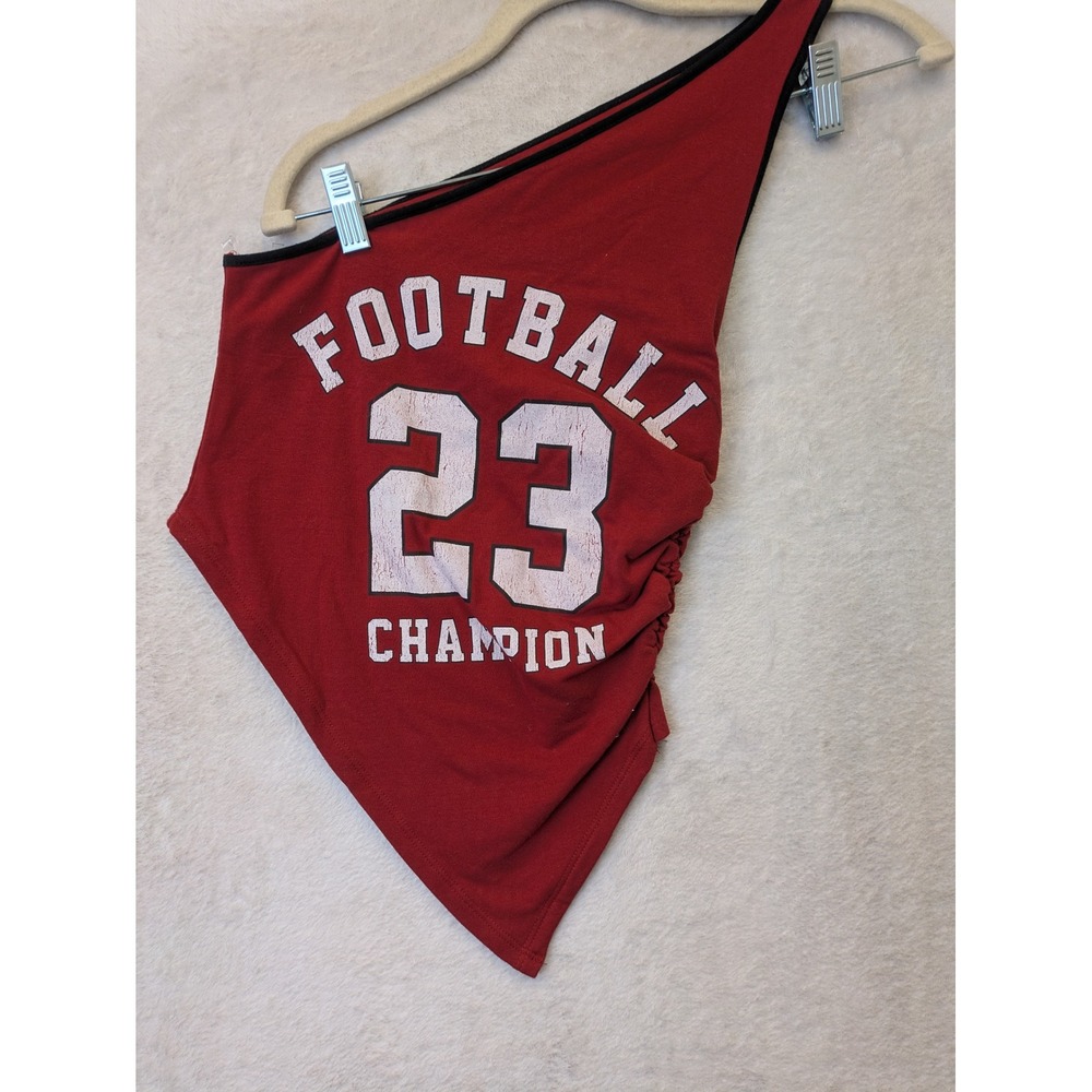 Goodie Two Sleeves Red Football Champion 23 One Shoulder‎ Ruched Crop Top Medium